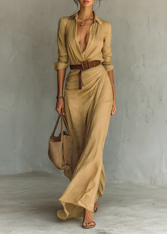 Soléna | Robe longue fluide ceinturée